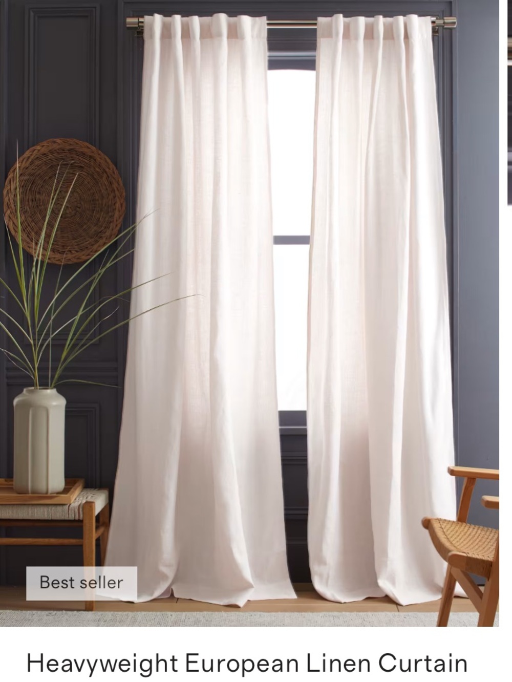 Quince Textured Linen Curtain White 48x96 Single Panel